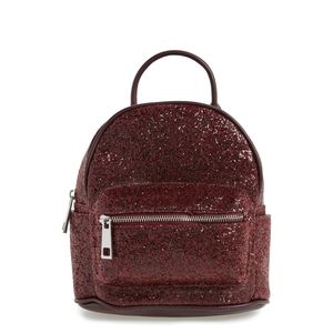 Burgundy Glitter Zip Mini Backpack